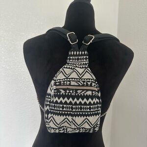 Aztec Black and Cream Patterned Women's Mini Backpack